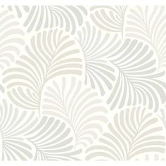 a white and grey wallpaper pattern with leaves on the side, in shades of gray