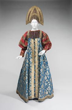 Ensemble Date: 19th century Culture: Russian Medium: silk, metal, cotton Dimensions: Length at CB (a): 56 in. (142.2 cm) Length at CB (b): 1... National Dress, Russian Folk, Costume Collection, Old Fashion