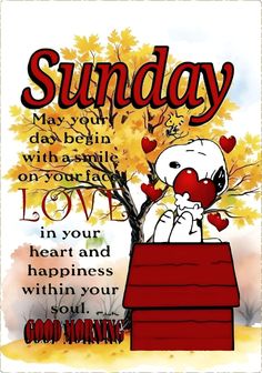 a snoopy valentine card with the words sunday on it and an image of a dog in