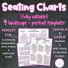 a blackboard with pink writing on it that says seating chart and four separates