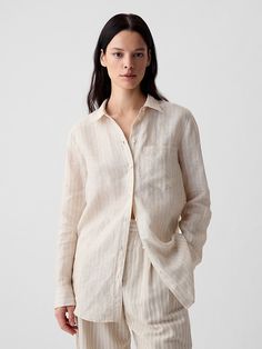 100% Linen Boyfriend Shirt Women Boyfriend Shirt, Women Shirt Top, Boyfriend Shirt, Linen Shirt, Patch Pocket, Womens Shirts, Long Sleeves, Japan, Italy