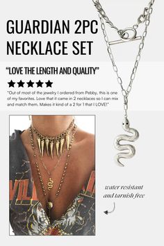 Pebby Forevee | Guardian 2PC Necklace Set: snake jewelry, snake necklace, gold jewelry, silver jewelry, gold necklace, silver necklace, gift idea for women, layered necklaces, jewelry inspo, water resistant jewelry, tarnish free jewelry Jewelry Gold Necklace, Gift Idea For Women, Snake Jewelry, Snake Necklace, Necklaces Jewelry, Jewelry Silver