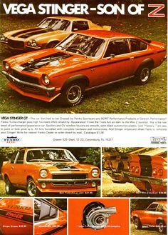 an advertisement for the vega stinger - son of zz, with pictures of cars