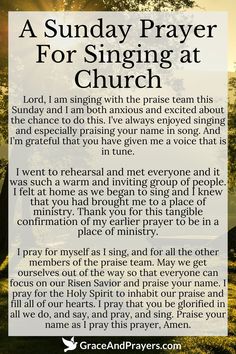 a poem with the words sunday prayer for singing at church in front of a tree