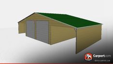 an image of a two car garage with green roof and sidewalls on it