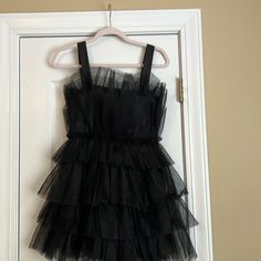 Storia Avara- Kellen Dress Short Black Made Of Tulling With Satin Black Straps, Small Black Ruffled Mini Dress For Costume Party, Chic Black Dress For Dress-up, Dress Short Black, Short Black Dress, Black Short Dress, Dress Short, No Frills, Short Dresses, Black Dress