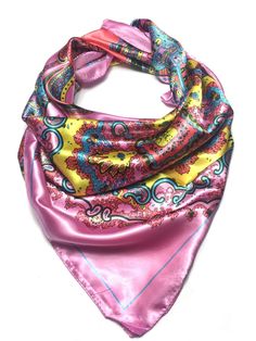 "One of the best selection of satin square scarfs. Elegantly colorful design, light and comfortably soft. MATERIAL - 100% high quality polyester. Silky, soft, smooth and shiny.free from irritation or itching,ensuring ultra-comfort and security. SIZE - 35\" x 35\", 90 cm x 90 cm WEIGHT - 52 grams EASY MATCHING - The satin neckerchief could be wrapped around your neck,waist,wrist,ankle and head, as well as your handbag by different knotting and wearing ways.Easily pairs with all-season uniforms an Silk Headscarf As A Gift, Elegant Pink Square Scarves, Elegant Pink Square Scarf, Elegant Pink Rectangular Silk Scarf, Trendy Square Scarf As Gift, Trendy Square Scarf As A Gift, Pink Square Silk Scarf, Trendy Square Scarves As Gifts, Elegant Pink Square Silk Scarf