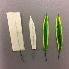 three different types of toothpicks on a gray surface with green and yellow tips