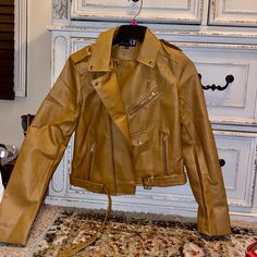 Perfect Condition Never Worn Chic Brown Biker Jacket For Fall, Trendy Brown Leather Jacket For Spring, Chic Brown Biker Jacket For Spring, Trendy Brown Biker Jacket For Spring, Leather Jackets, Tan Leather, Jackets & Coats, Womens Sizes, Jackets For Women