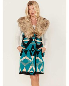 Tasha Polizzi Women's Southwestern Print Faux Fur Old Ranch Vest Tasha Polizzi, Southwestern Print, Faux Fur Collar, Aztec Print, Fur Collar, Fur Collars, Outerwear Women, Clothes For Sale, Coats For Women