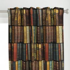 a curtain with many books on it