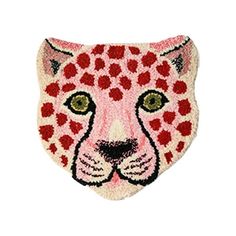 a pink and red leopard head with hearts on it's face is shown in the shape of a heart