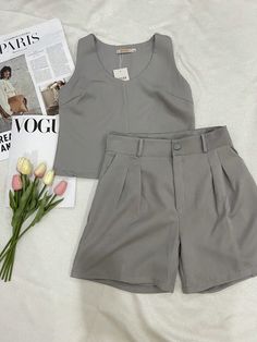 Conjunto de Terno Casual de com Colete de e short para Mulheres, Verão/DD078 P veste 38 M veste 40 G veste 42Conjunto de Terno Casual de com Colete de e short para Mulheres, Verão/DD078 Cinza elegante,Sensual  Sem Mangas Tecido Simples  Não elástico Verão,Primavera / Verão Women Clothing, size features are:Bust: ,Length: ,Sleeve Length: Dress For Short Women, Two Piece Outfit, Women Clothing, Length Sleeve, Short Dresses, Two Piece, Sleeve Length, Womens Shorts, Womens Dresses