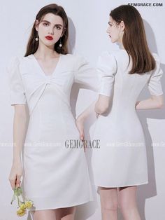 10% off now|Pretty White Vneck Short Homecoming Party Dress with Bubble Sleeves at GemGrace. Click to learn our pro custom-made service for wedding dress, formal dress. View Homecoming Dresses for more ideas. Stable shipping world-wide. White V-neck Dress For Party, White Fitted V-neck Short Sleeve Dress, White V-neck Party Dress With Short Sleeves, White V-neck Short Sleeve Party Dress, White Short Sleeve Mini Dress For Prom, White Fitted V-neck Dress With Short Sleeves, White Short Sleeve V-neck Party Dress, White Knee-length Puff Sleeve Formal Dress, White V-neck Mini Dress For Formal Occasions