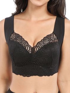 82% Polyester, 18% Spandex Pull-On closure Bra Style: Lounge Bra, Wireless Bra Thin and elastic fabric, breathable and light as clouds Wireless style conforms to natural shape that offers effortless comfort Pullover style with wide back design for a smooth look, fits more comfortable Soft Bras, Bras Lace, Black Lace Tank Top, Wireless Bras, Cheap Bras, Lounge Bra, Plus Size Lace, Soft Bra, Full Coverage Bra