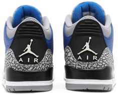 The Air Jordan 3 Retro ‘Varsity Royal’ showcases an OG-inspired look . complete with signature details inextricably tied to Jordan heritage. They include embroidered Jumpman branding atop the tongue . visible Air cushioning in the midsole and grey elephant-print overlays at the toe and heel. The tumbled leather upper is rendered in a royal blue finish . a non-Chicago hue that figures prominently throughout the history of the franchise. A second Jumpman logo adorns the molded heel pan Jordan 1 Milan, Air Jordan 1 Obsidian, Jordan 1 Obsidian, Air Jordan 1 Chicago, Authentic Jordans, Air Jordan 9, Jordan 3 Retro, Jumpman Logo, Jordan 8