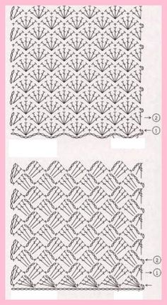 two pictures showing the same pattern as they appear in this image, and one shows how to