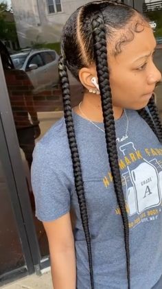 Jumbo French Braids For Black Women, Pineapple Hairstyle Braids, Coy Leray Braids, 4 Jumbo Box Braids, 4 Jumbo Braids, Pineapple Hairstyle, Black Kids Braids Hairstyles, High Ponytail Hairstyles, Kids Braids