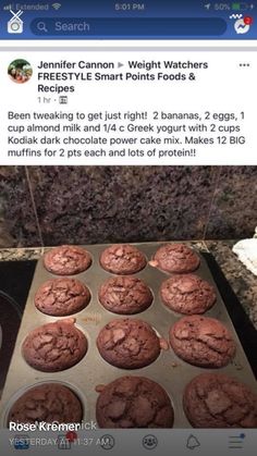 a pan filled with chocolate cupcakes sitting on top of a counter