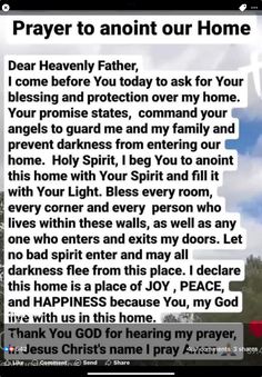 an image of a prayer with the words pray to annit our home on it