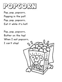 a black and white drawing of an open popcorn box with the words pop corn on it