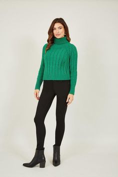 Winter staples are here, and this green jumper from Mela is the perfect place to start your new season wardrobe. With a roll neck, stunning cable knit detail and relaxed fit. Keep the cool casual vibes with wide leg jeans and ankle boots to complete the look. Winter Staples, Green Jumper, Leather Jacket Dress, Green Jumpers, Work Wear Outfits, Roll Neck Jumpers, Long Sleeve Jumper, Floral Shirt Dress, Tshirt Skirt