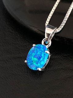 Blue Opal Necklace, Sterling Silver Opal Necklace, October Birthstone Jewelry, Bridal Wedding Neckla October Birthstone Jewelry, Beaded Ankle Bracelets, Blue Fire Opal, Blue Opal Necklace, Silver Model, Fire Opal Necklace, Pretty Jewelry, Jewelry Bridal, Foot Jewelry