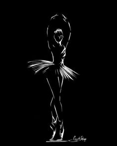 a black and white drawing of a ballerina