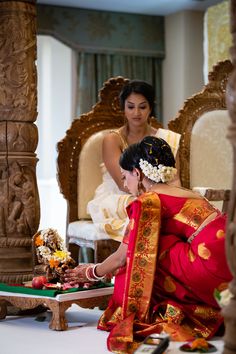 the bride is getting ready for her wedding ceremony