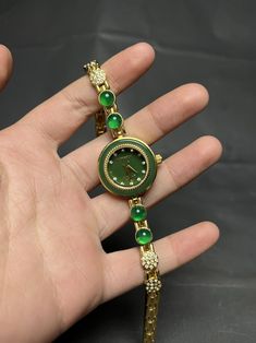 Exquisite Gilt Gold Inlay Green Jade Lady Watch Dimension:30(mm)1.18(inches)  Length:210(mm)/8.27(inches) Check our more items: https://www.etsy.com/shop/QuanRongGallery?ref=seller-platform-mcnav&section_id=17886580&page=2#items Condition: Please look at pictures carefully and judge the condition before bidding.Please do not hesitate to contact me if you have any question with my items or don't understand the condition of the items after reading my listing page. Shipping / Handling Estimate 7-10 business days arrival depending on your location and tracking number will be provided after sending. Please let us know when you received the items by leaving a positive feedback and we will leave one for you too! Returning & Refunding Our store only accepts a return from domestic buyers in the Uni Cool Watches Unique, Castle Jewelry, Dope Jewelry Accessories, Lady Watch, Dope Jewelry, Jewelry Essentials, Watches Unique, Jewelry Lookbook, Women Wrist Watch