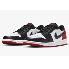 Elevate Your Sneaker Game With These Nike Air Jordan 1 Low Black Toe Sneakers. Designed For Both Athletic And Casual Wear, These Shoes Feature A Comfortable Lace-Up Closure And Standard Shoe Width. The Sleek Black Colorblock Pattern, With Hits Of White And Red, Make These Sneakers Perfect For Any Athleisure Or Retro Outfit. Crafted From High-Quality Leather Materials, These Shoes Offer Both Style And Durability. The Foam Insole And Rubber Outsole Provide The Necessary Cushioning And Support For Basketball Activities, Air Jordan 1 Low Black, Retro Outfit, Nike Air Jordan 1 Low, Sneaker Games, Air Jordan 1 Low, Nike Air Jordan 1, Jordan 1 Low, Sneaker Collection