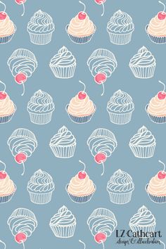 cupcakes with cherries on blue background