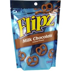 a bag of chocolate covered pretzels with the word fipz on it