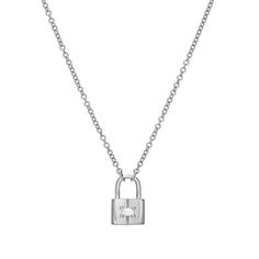 Padlocks in jewelry are a timeless symbol of love, commitment and our connections to one another. Celebrate love with this adorable, hand-crafted high polish padlock pendant necklace, highlighted with a stunning baguette diamond, hung from a 16-18" adjustable chain. Luxury Charm Necklace For Everyday, Luxury Charm Necklaces With Cable Chain, Luxury Charm Necklaces For Anniversary, Elegant Everyday Necklaces With Lock Detail, Elegant Lock Necklace For Anniversary, Roblox Necklace T Shirt, Roblox Necklace, Cow Aesthetic, Hoodie Roblox