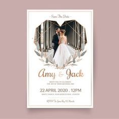 a wedding card with an image of a bride and groom