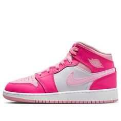 (GS) Air Jordan 1 Mid 'Fierce Pink' FD8780-116 (AJ1/SNKR/Retro/Mid Top/Non-Slip/Basketball/Shock-absorbing) Jordan 1 Colors, Air Jordan 1 Mid Gs, Pink Jordans, Mid Top, Air Jordan 1 Mid, Jordan 1 Mid, Sneaker Collection, Air Jordan 1, Nike Air Jordan