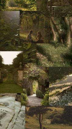 a collage of photos with trees and flowers