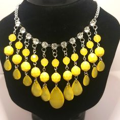 Yellow Statement Necklace By Paparazzi With Matching Earrings. Faceted Yellow Acrylic Beads And Rhinestones Make This Set Quite Eye Catching. Lobster Clasp Closure. Silvertone. 24"In Length. Paparazzi Necklaces, Paparazzi Jewelry, Acrylic Beads, Necklace Earring Set, Necklace Earrings, Earrings Set, Matching Earrings, Womens Jewelry Necklace, Lobster Clasp