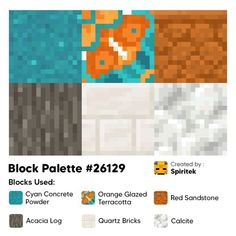 an image of a poster with text that reads block plate 2169 blocks used cyan concrete terracotta red sandtone acacia log