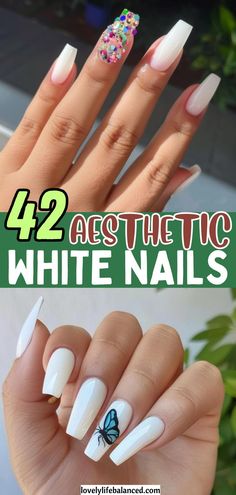 trendy white nails, aesthetic white nails, white nail ideas, white nail designs, white nails designs, white nails ideas, white nail inspo, short white nails, simple white nails, spring summer nails 2024, college graduation nails, simple graduation nails, white graduation nails, summer nails 2024, 2024 summer nails Nails Almond Black And White, White Nails Douyin, Almond Black And White Nails, White Graduation Nails, Nails Almond Black, Aesthetic White Nails, White Nails Almond, White Nails With Rhinestones, Nails Douyin