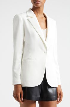 Expert shaping defines this perfectly fitted one-button blazer that shows strong out-of-office potential. 27" length One-button closure Notched lapels Front welt pockets Lined 62% recycled polyester, 36% polyester, 2% elastane Dry clean Imported Fitted Blazer, White Blazer, Blazer Buttons, Alice Olivia, Welt Pockets, Welt Pocket, Size 12, Dry Clean, Nordstrom