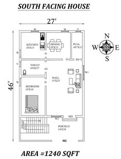 the floor plan for south facing house, which is located in an area with no walls