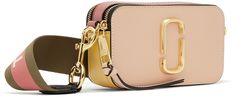 Saffiano leather shoulder bag colorblocked in tones of pink and yellow. · Adjustable and detachable logo-woven shoulder strap · Logo hardware at face · Patch pocket at back face · Zip closure · Patch pocket at two-compartment interior · Textile faille lining in beige · Gold-tone hardware · H4.25 x W7.25 x D2.5 in Supplier color: New rose multicolor Modern Pink Shoulder Bag With Metal Hardware, Multicolor Leather Shoulder Bag With Gold-tone Hardware, Chic Multicolor Shoulder Bag With Branded Hardware, Multicolor Shoulder Bag With Gold-tone Hardware For Travel, Interior Textile, Face Patches, Interior Textiles, Pink And Yellow, Saddle Bags