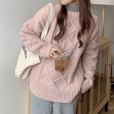 Color: Pink Batwing Sweater, Textured Sweater, American Eagle Sweater, Girl Fits, Women Bags Fashion, Cozy Chic, Daily Style, Cozy Fits, Beige Sweater