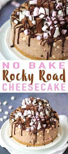 no bake rocky road cheesecake with marshmallows on top