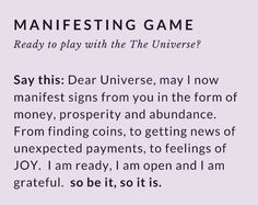 a piece of paper with words written on it and an image of a manfesting game