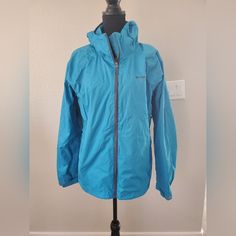 Nwot Titanium Columbia Women's Blue Zip Up Jacket Size: Large Thermal Comfort Functional Blue Windbreaker For Fall, Hooded Blue Outerwear For Hiking, Blue Long Sleeve Outerwear For Outdoor Activities, Blue Long Sleeve Outerwear For Outdoor, Blue Waterproof Long Sleeve Windbreaker, Blue Long Sleeve Waterproof Windbreaker, Blue Long Sleeve Windbreaker For Outdoor Activities, Blue Waterproof Outerwear For Spring, Blue Outerwear For Hiking