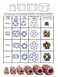 the diagram shows how to make beaded beads with different shapes and sizes on them