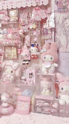 there are many hello kitty items on display