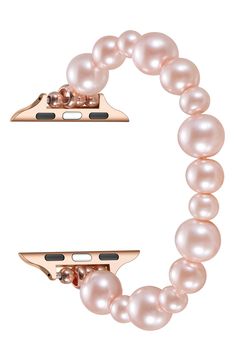 Switch up your Apple Watch® look in a moment's notice with this imitation pearl watchband that blend both fashion and function. Apple Watch not included Imitation pearl/stainless steel Imported Elegant Pink Bracelet Strap Apple Watch Band, Elegant Pink Watch Accessories With Bracelet Strap, Elegant Adjustable Pink Watch Bands, Apple Watch Bracelet, Apple Watch Bracelets, Watch Bracelet, Watch Bands, Apple Watch, Nordstrom Rack